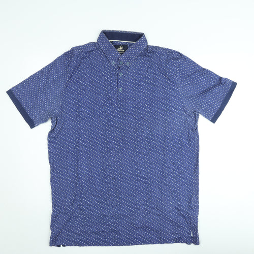 Culture Men's Blue Geometric Polo Shirt 2XL Regular Fit