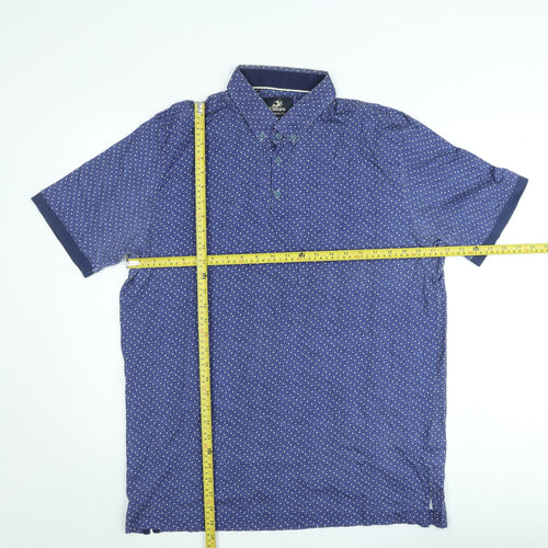 Culture Men's Blue Geometric Polo Shirt 2XL Regular Fit