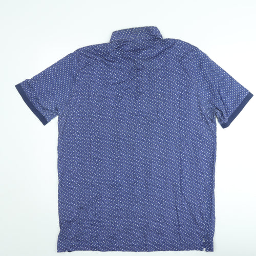 Culture Men's Blue Geometric Polo Shirt 2XL Regular Fit