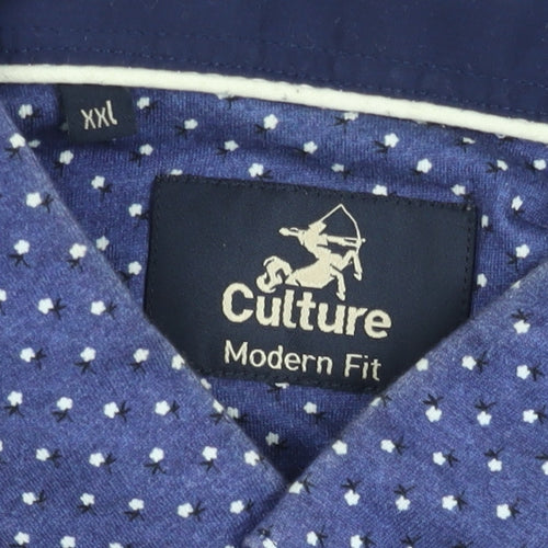 Culture Men's Blue Geometric Polo Shirt 2XL Regular Fit