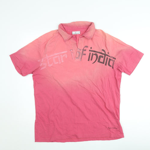 Tom Tailor Men's Pink XL Graphic Print Cotton Polo Shirt