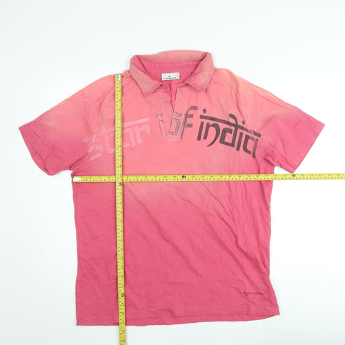 Tom Tailor Men's Pink XL Graphic Print Cotton Polo Shirt