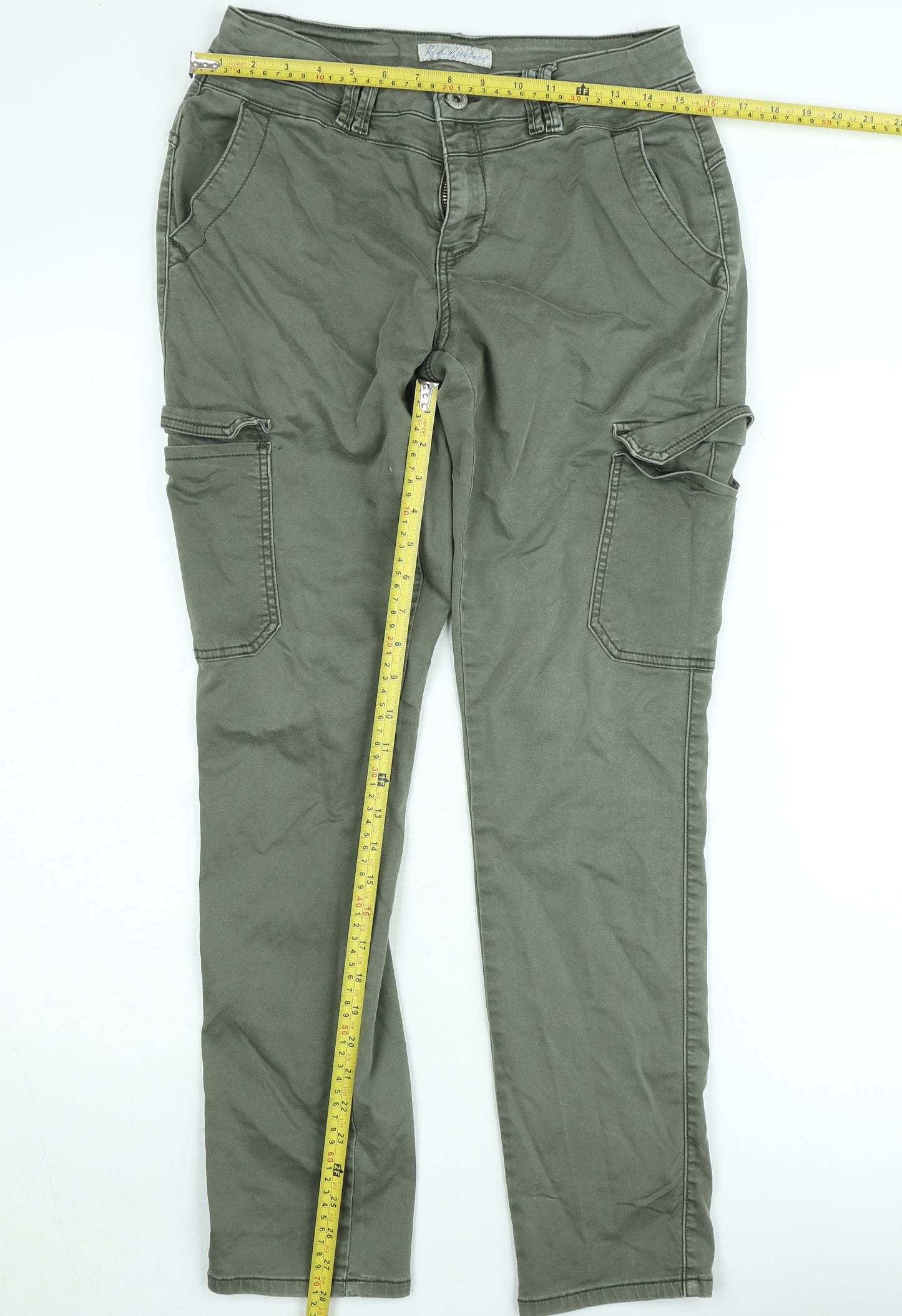 Red Button Women’s Green Cargo Jeans Size 10 Mid Rise Stretch