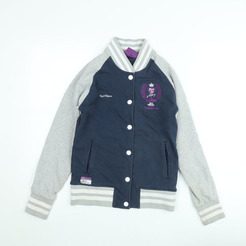 EquiTheme Girls Blue Varsity Jacket M Equestrian Logo Button Casual Top