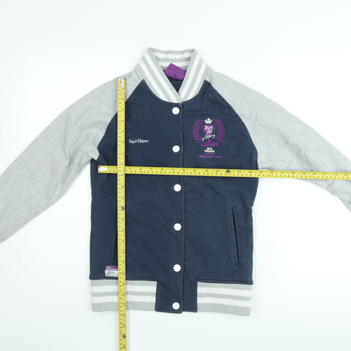 EquiTheme Girls Blue Varsity Jacket M Equestrian Logo Button Casual Top