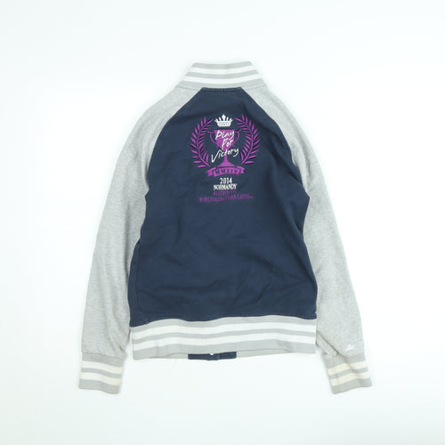 EquiTheme Girls Blue Varsity Jacket M Equestrian Logo Button Casual Top