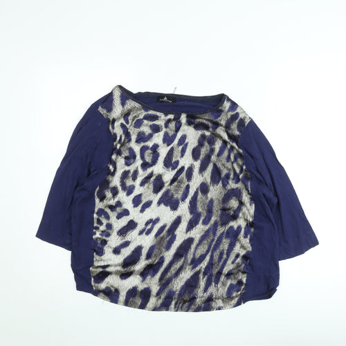 One Step Women's Blue Leopard Print 3/4 Sleeve Relaxed Blouse Size L