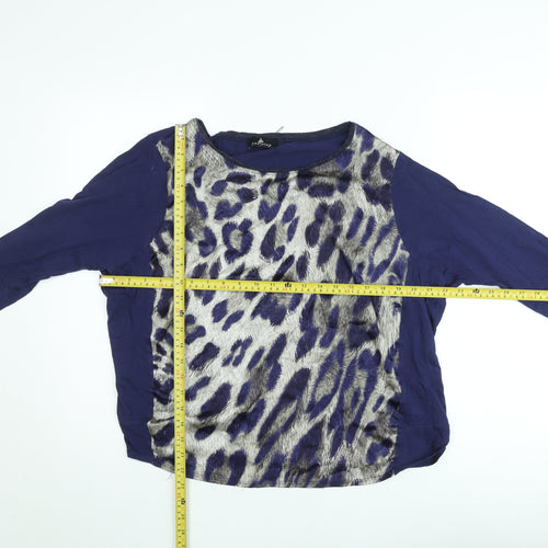 One Step Women's Blue Leopard Print 3/4 Sleeve Relaxed Blouse Size L