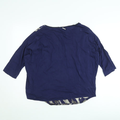 One Step Women's Blue Leopard Print 3/4 Sleeve Relaxed Blouse Size L