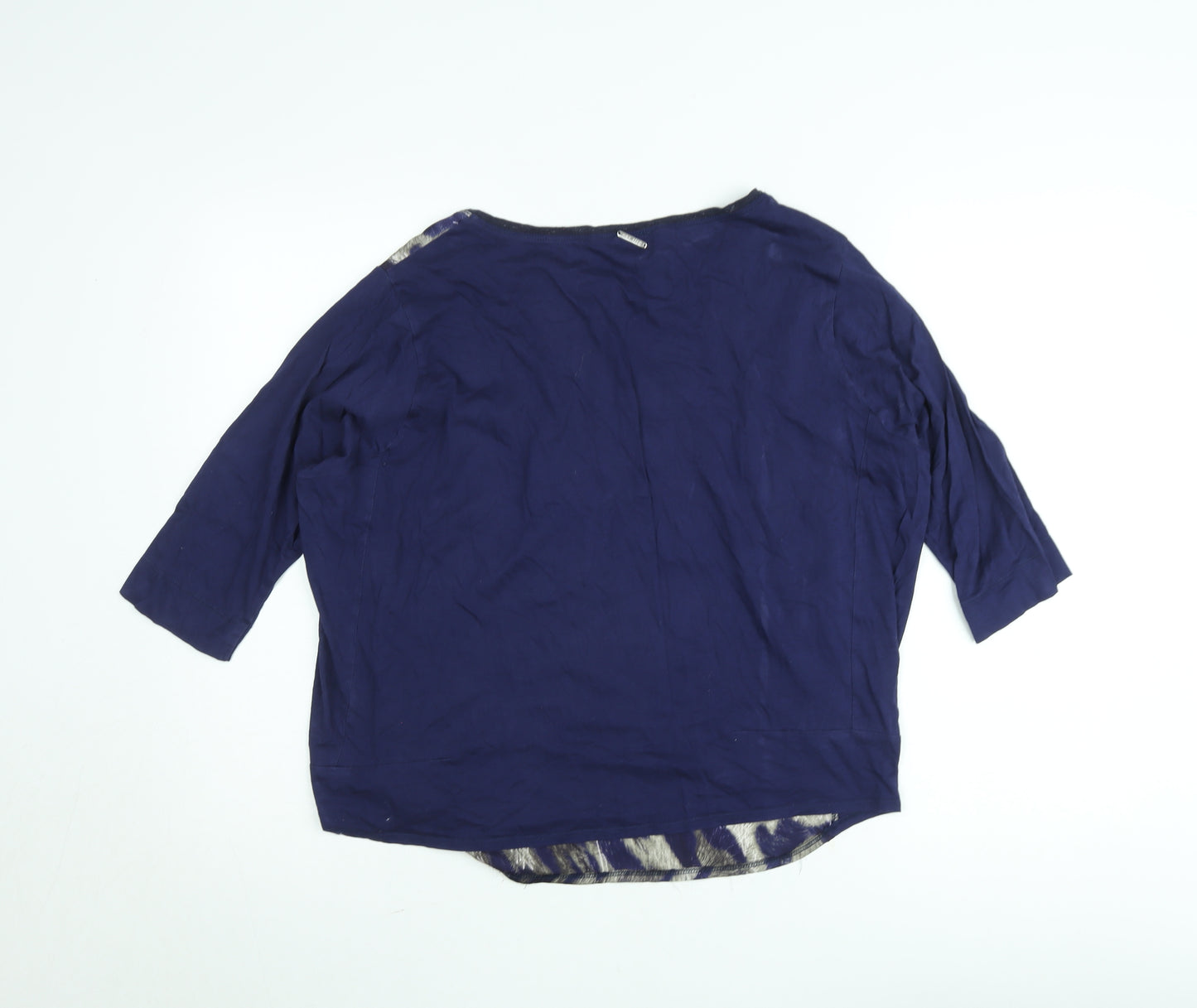 One Step Women's Blue Leopard Print 3/4 Sleeve Relaxed Blouse Size L