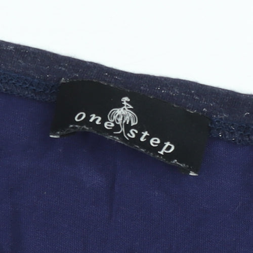 One Step Women's Blue Leopard Print 3/4 Sleeve Relaxed Blouse Size L