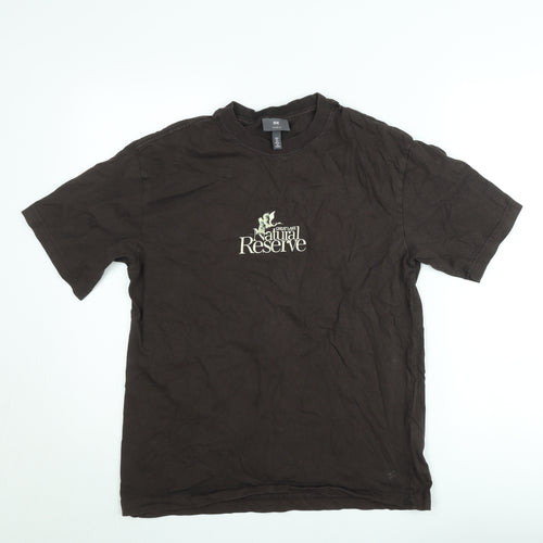 H&M Women Brown Loose Fit Graphic T-Shirt Size S Casual Cotton