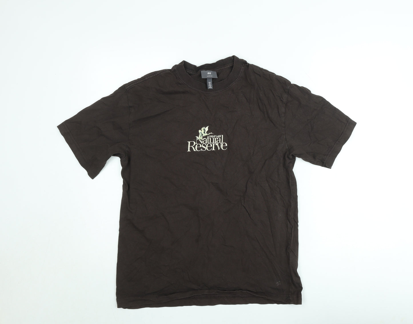 H&M Women Brown Loose Fit Graphic T-Shirt Size S Casual Cotton