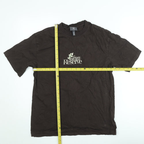 H&M Women Brown Loose Fit Graphic T-Shirt Size S Casual Cotton