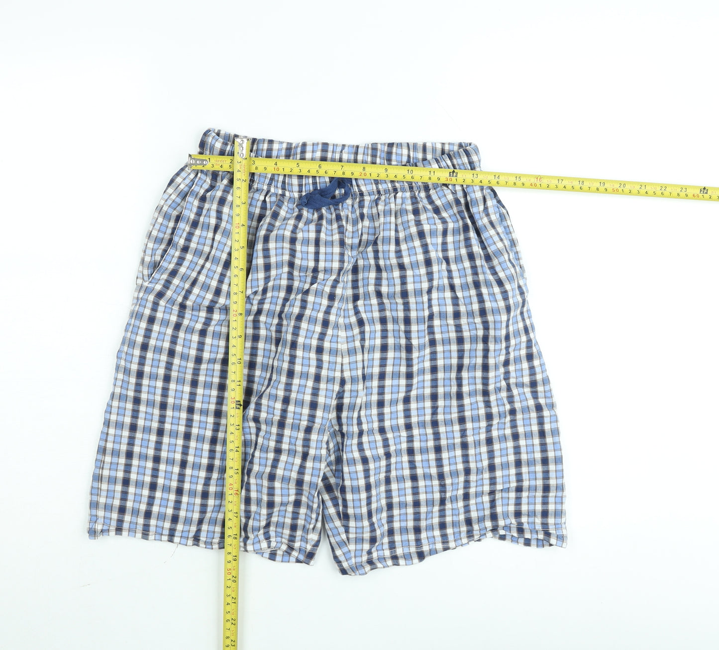 Dunnes Stores Men's Blue Check Cotton Shorts Size M