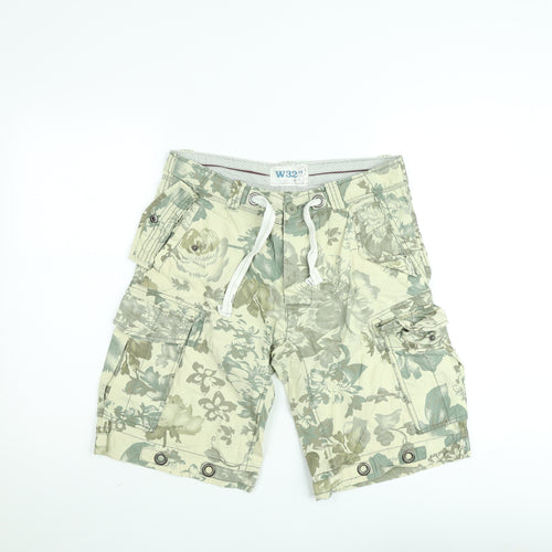 Men’s Beige Floral Cargo Shorts W32 Regular Fit Casual Summer