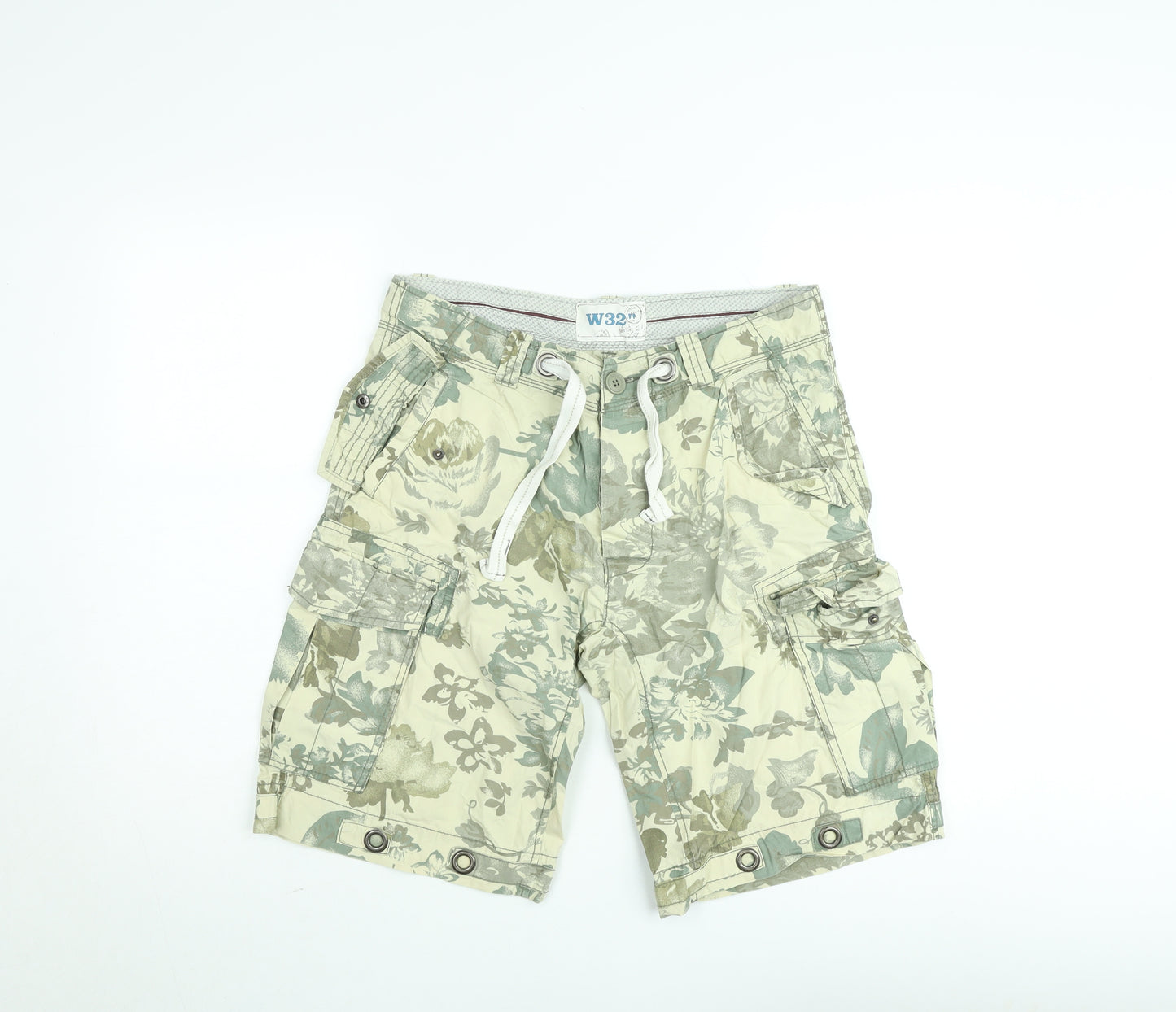 Men’s Beige Floral Cargo Shorts W32 Regular Fit Casual Summer