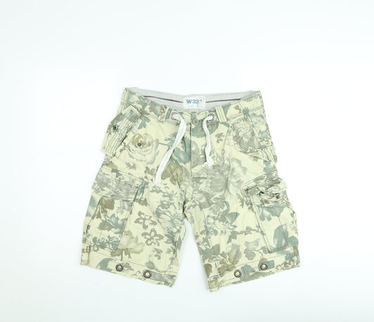 Men’s Beige Floral Cargo Shorts W32 Regular Fit Casual Summer