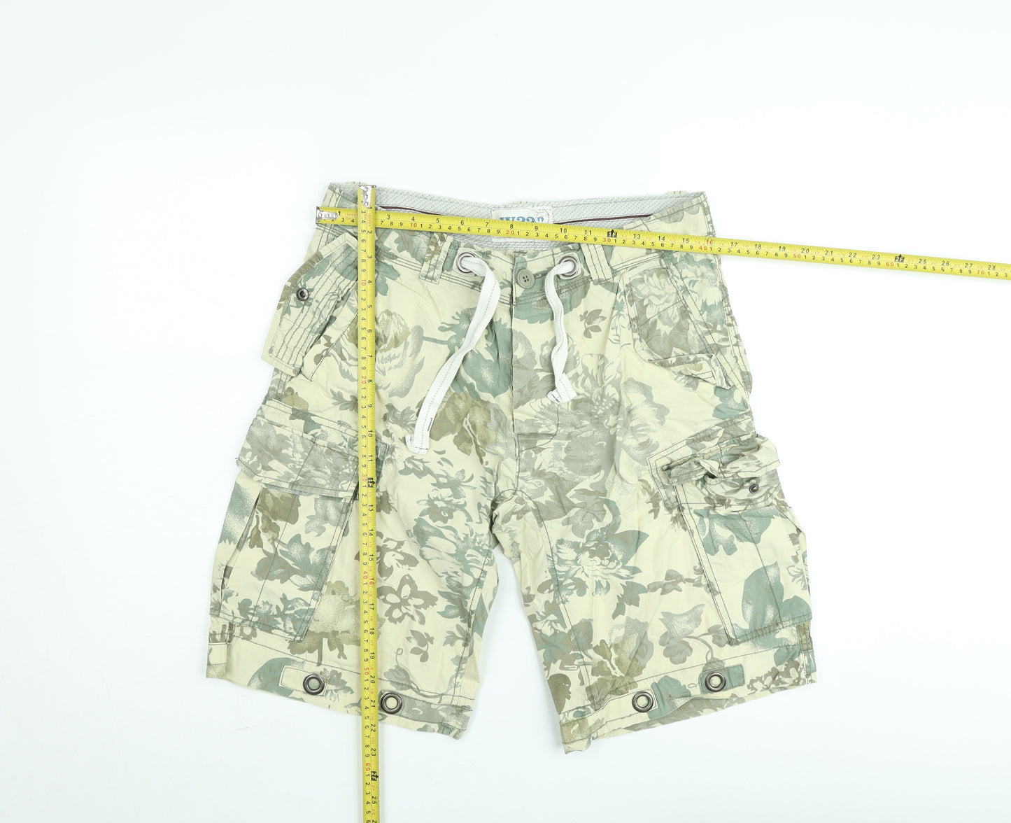 Men’s Beige Floral Cargo Shorts W32 Regular Fit Casual Summer