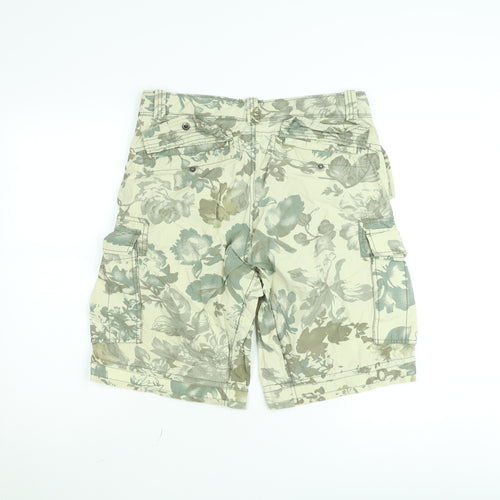 Men’s Beige Floral Cargo Shorts W32 Regular Fit Casual Summer
