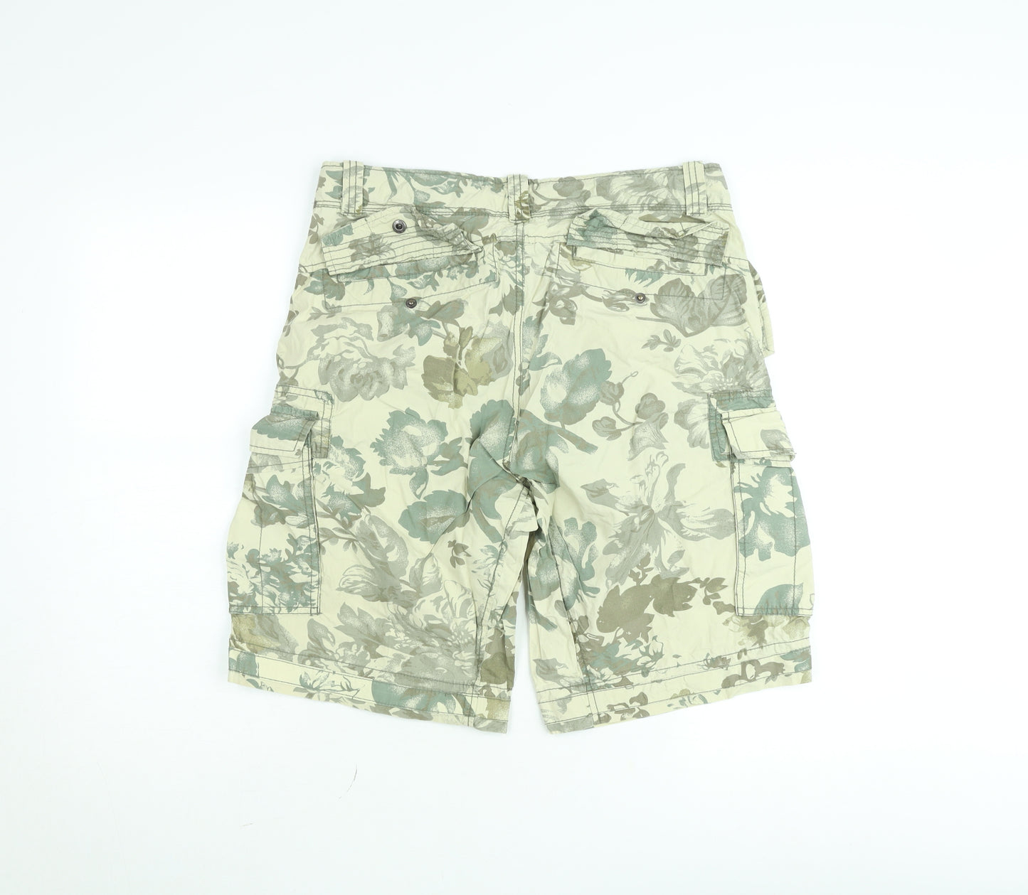 Men’s Beige Floral Cargo Shorts W32 Regular Fit Casual Summer