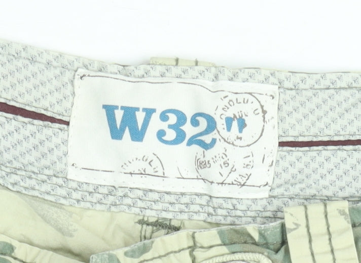 Men’s Beige Floral Cargo Shorts W32 Regular Fit Casual Summer