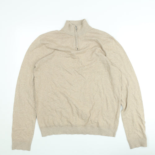 Topman Men’s Beige 1/2 Zip Mock Neck Knit Sweatshirt Size L