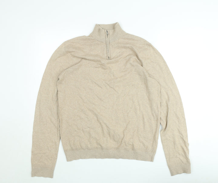 Topman Men’s Beige 1/2 Zip Mock Neck Knit Sweatshirt Size L