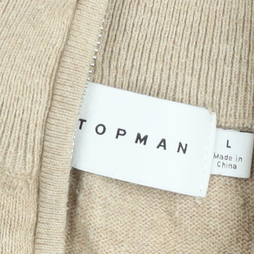 Topman Men’s Beige 1/2 Zip Mock Neck Knit Sweatshirt Size L
