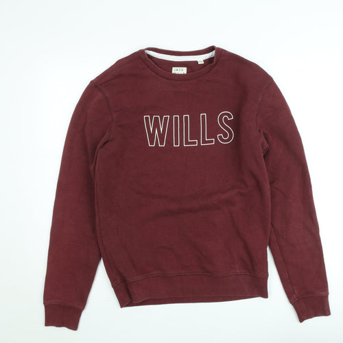 Jack Wills Men's Red Logo Crew Neck Pullover Sweatshirt Size S