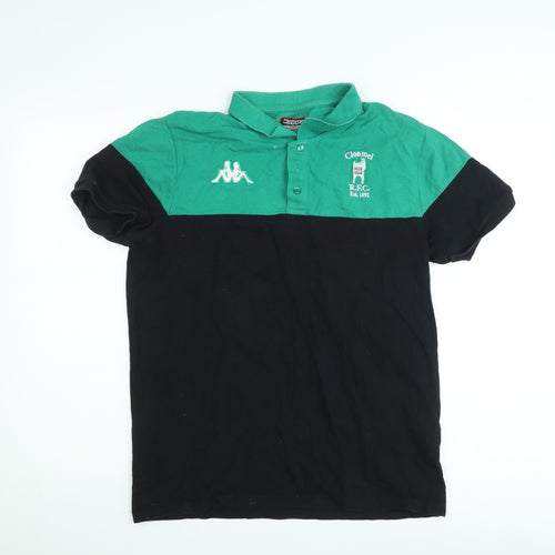 Kappa Men’s Green Black Colourblock Rugby Polo Shirt Size L