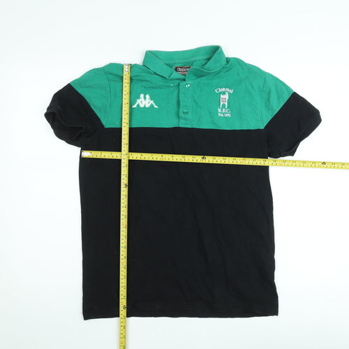 Kappa Men’s Green Black Colourblock Rugby Polo Shirt Size L