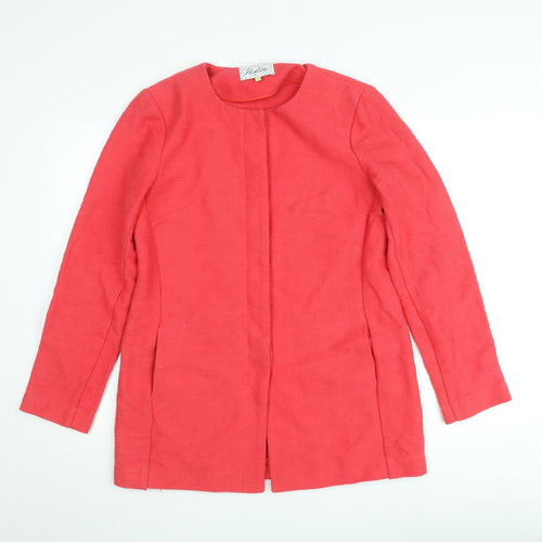 Heyton Women's Pink Cotton Mid-Length Collarless Coat Size 12