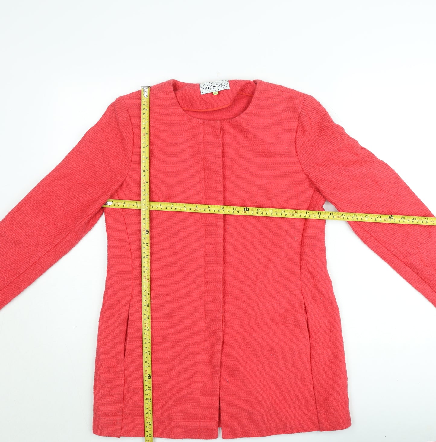 Heyton Women's Pink Cotton Mid-Length Collarless Coat Size 12