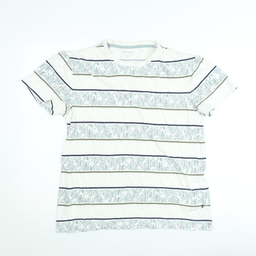 Bonobo Men’s White Striped Cotton T-Shirt Size L Classic Casual