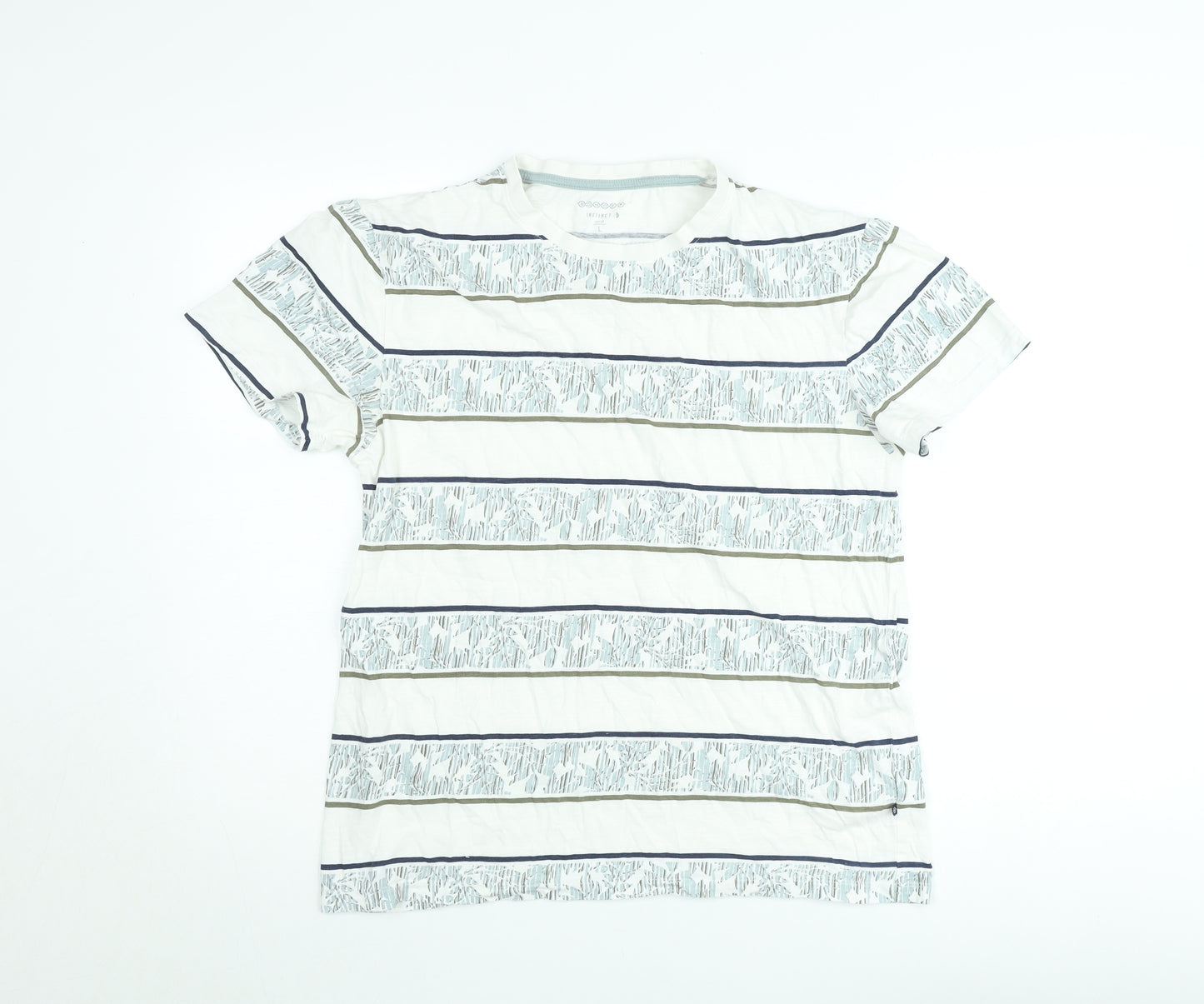 Bonobo Men’s White Striped Cotton T-Shirt Size L Classic Casual