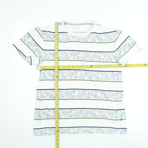 Bonobo Men’s White Striped Cotton T-Shirt Size L Classic Casual