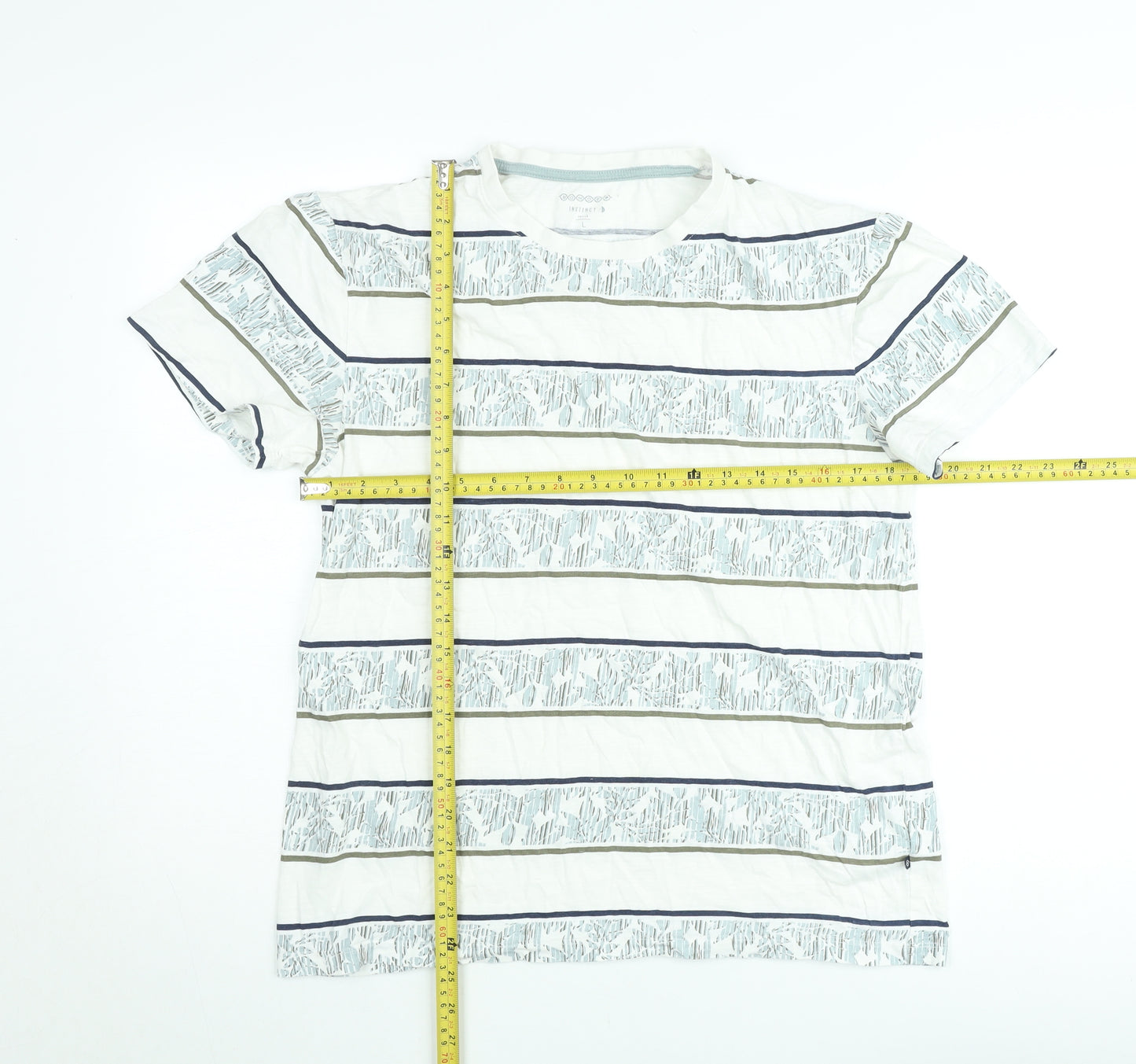 Bonobo Men’s White Striped Cotton T-Shirt Size L Classic Casual