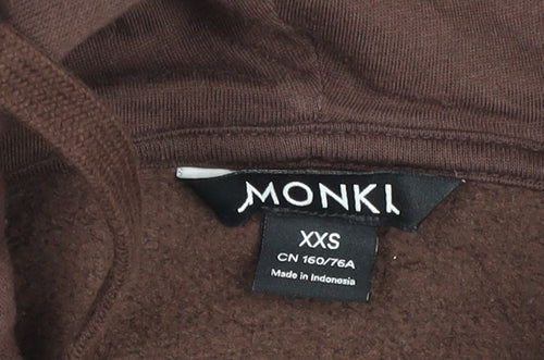 Monki Women's Brown Pullover Hoodie XXS Cotton Blend Casual