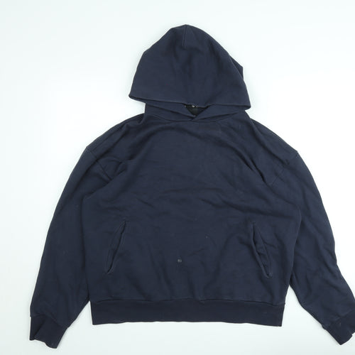 Bravian Men’s Navy Blue Pullover Hoodie L Cotton Graphic Logo