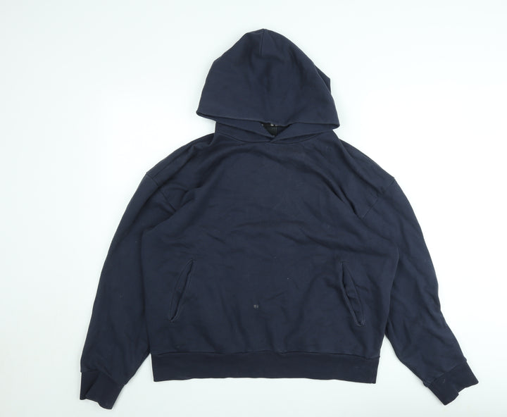 Bravian Men’s Navy Blue Pullover Hoodie L Cotton Graphic Logo