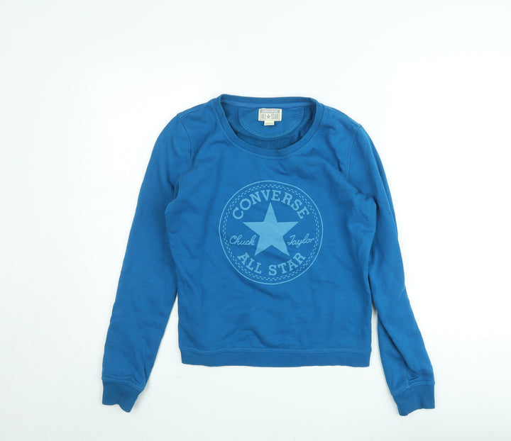 Converse Boys Blue Pullover Sweatshirt M Crew Neck Long Sleeve Logo Cotton