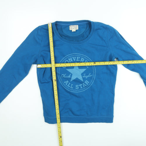Converse Boys Blue Pullover Sweatshirt M Crew Neck Long Sleeve Logo Cotton