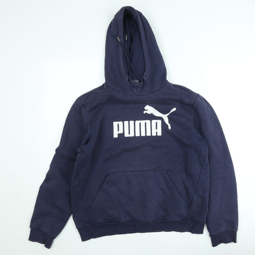 Puma Men's Blue Pullover Hoodie M Logo Sports Fleece Sweatshirt
