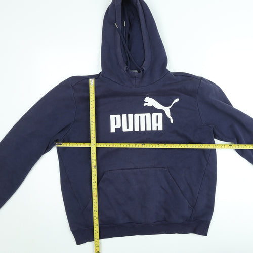 Puma Men's Blue Pullover Hoodie M Logo Sports Fleece Sweatshirt