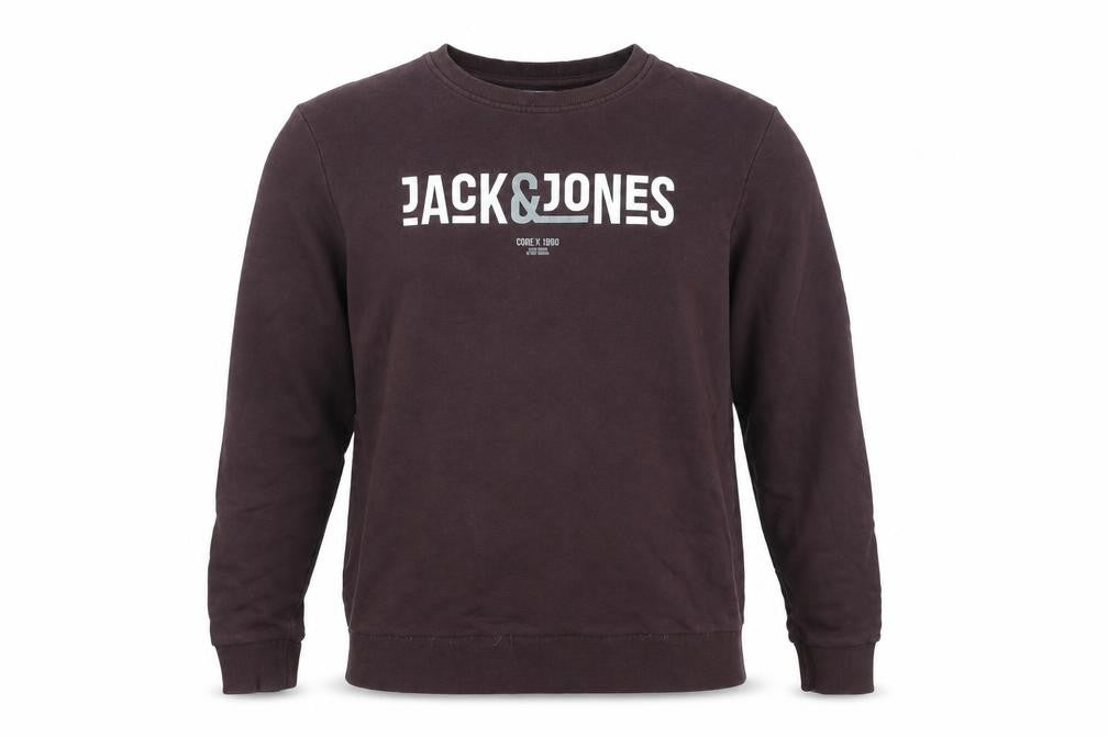Front view of Jack & Jones Men’s Brown Pullover Sweatshirt, size M, Crew Neck Core Logo