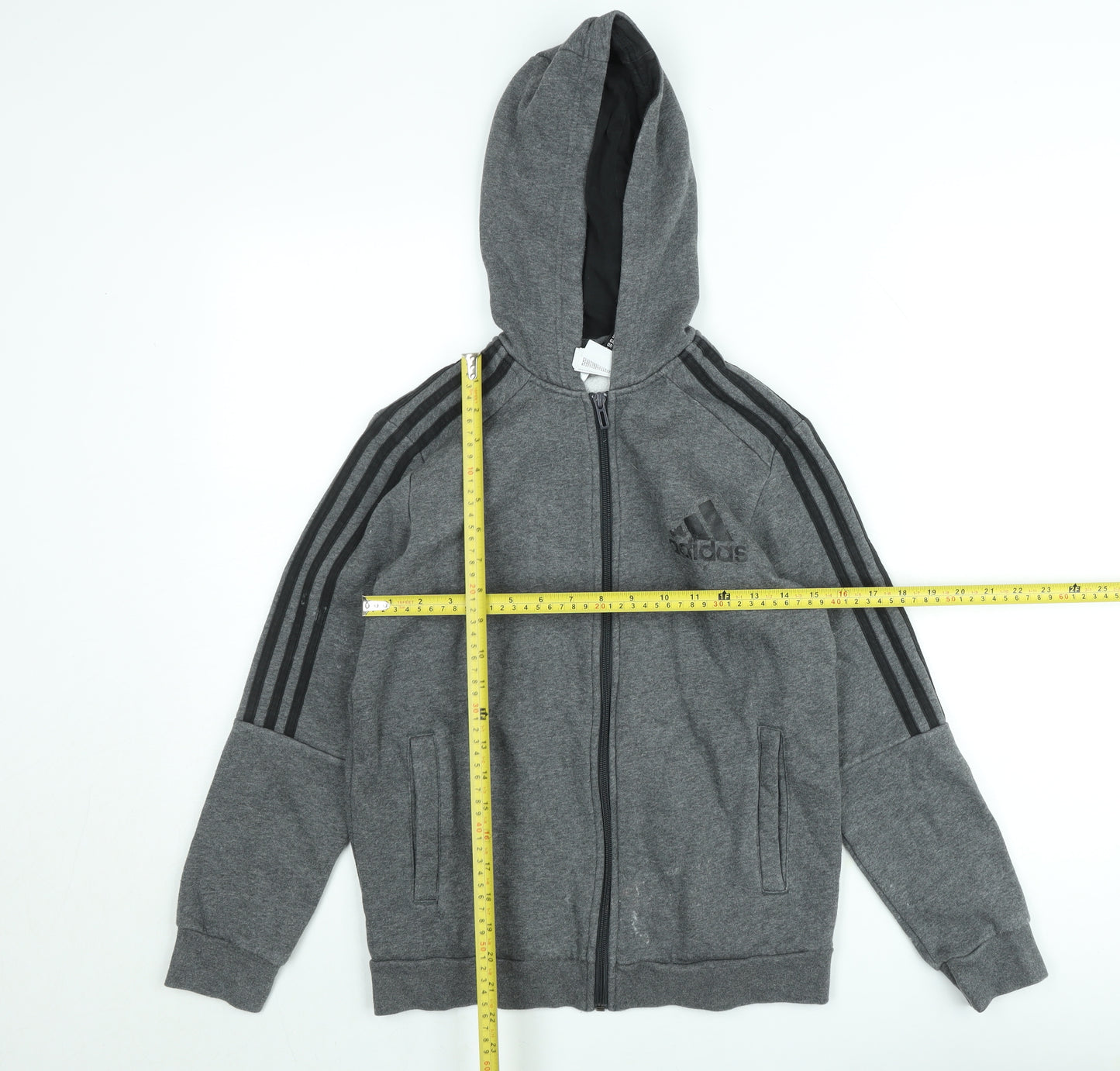 Adidas Teens Grey Full Zip Hoodie Size 164 Fleece Lined Sports Style