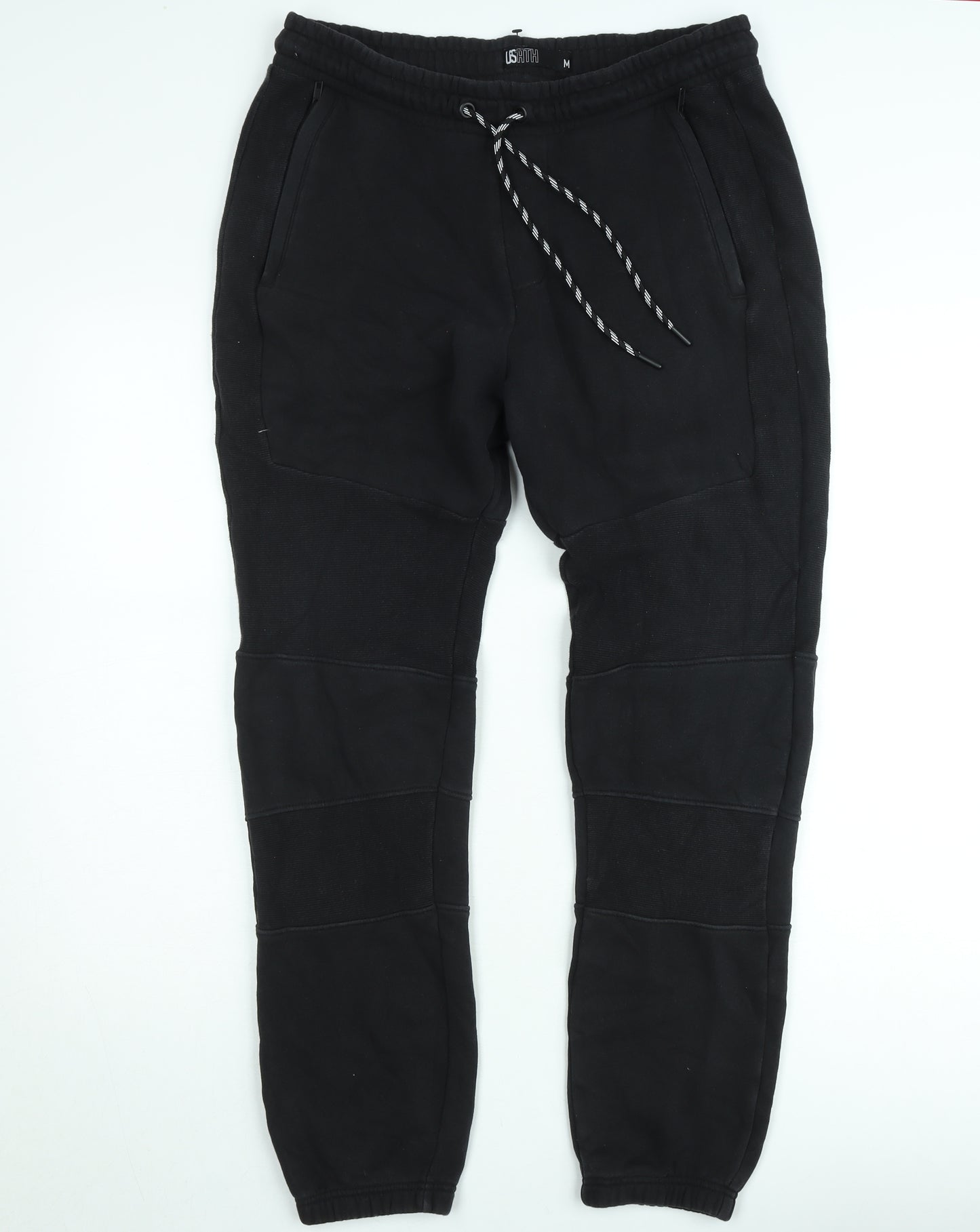 USATH Mens Black Fleece Jogger Trousers Size M Regular Fit Activewear