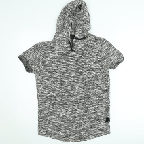 FSBN Men's Grey Short Sleeve Slim Fit Hoodie Sweatshirt Size S