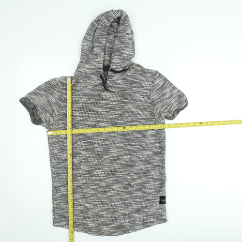 FSBN Men's Grey Short Sleeve Slim Fit Hoodie Sweatshirt Size S